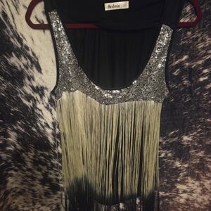 Next Black and Silver Sequin Fringe Tank Top
